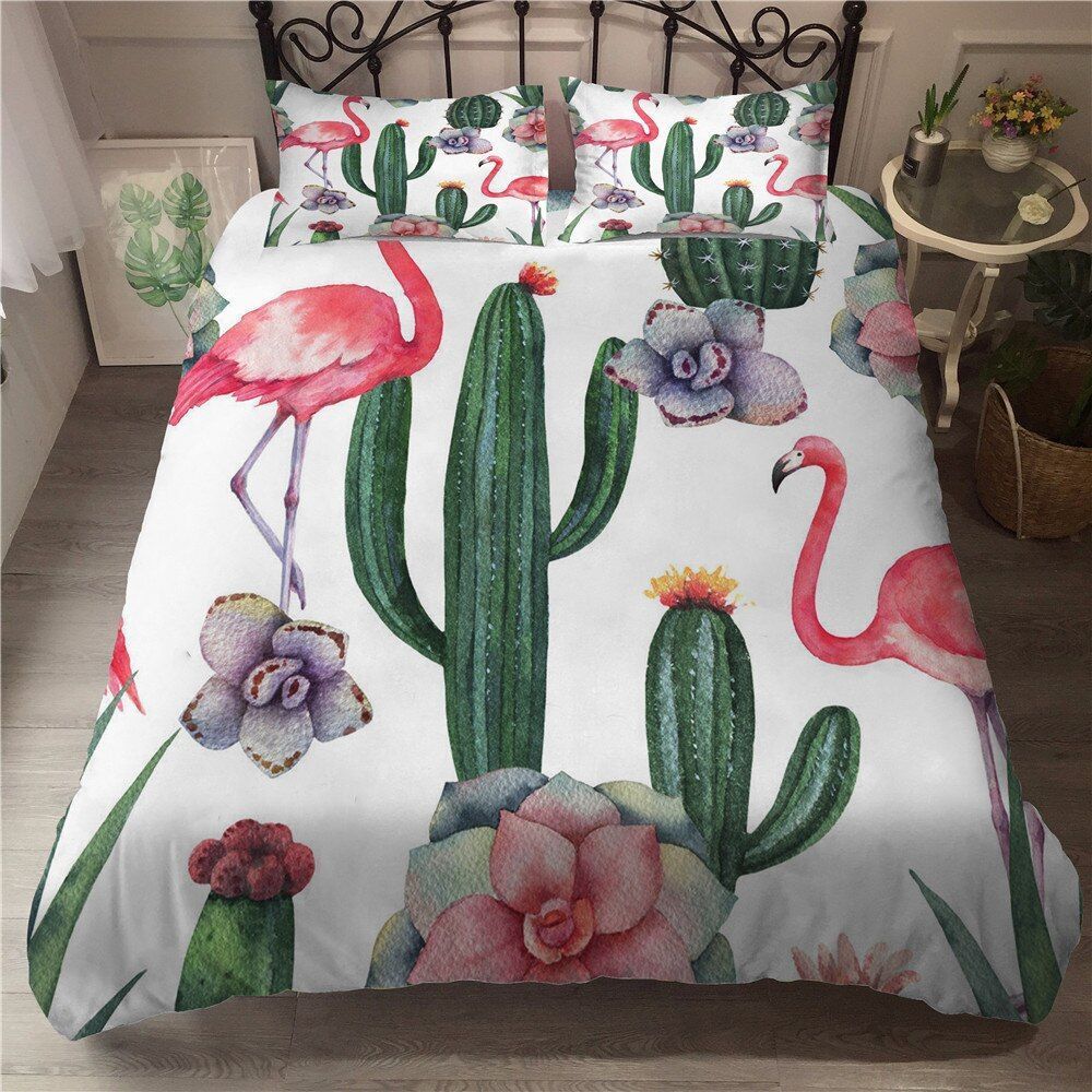 Flamingo And Cactus Bedding Set