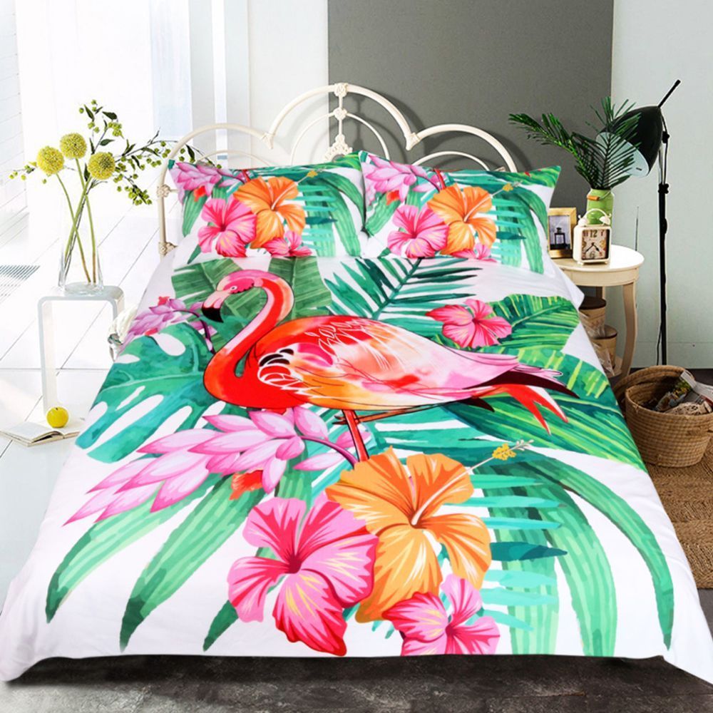 Flamingo And Hibiscus Bedding Set