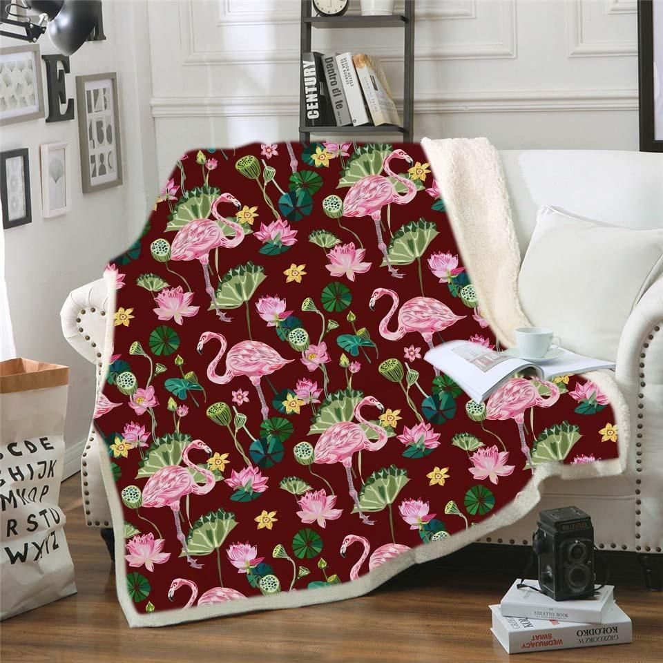Flamingo And Lotus Sherpa Fleece Blanket