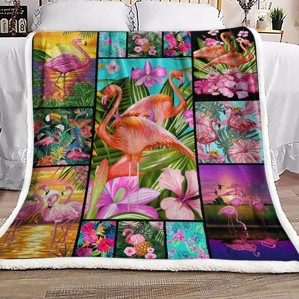 Flamingo Sherpa Fleece Blanket