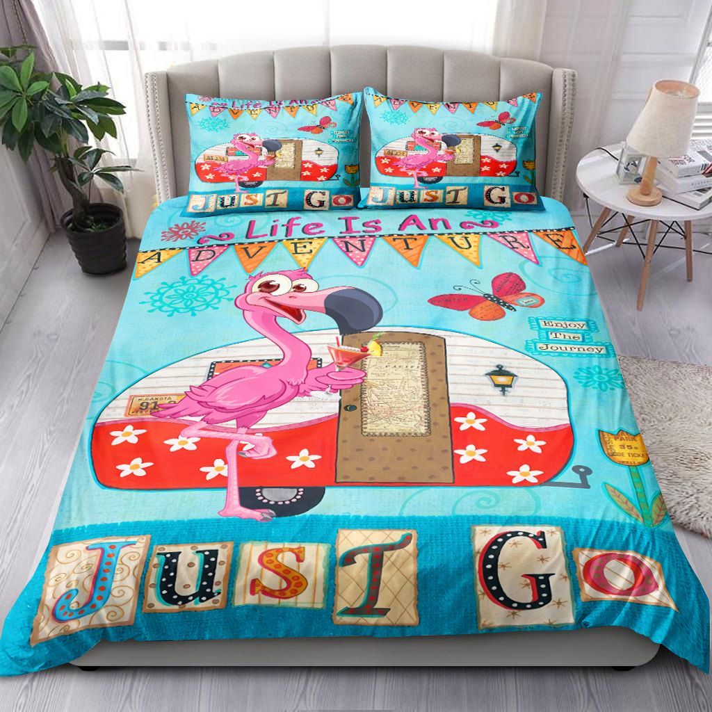 Flamingo Camping Life Is An Adventure Bedding Set