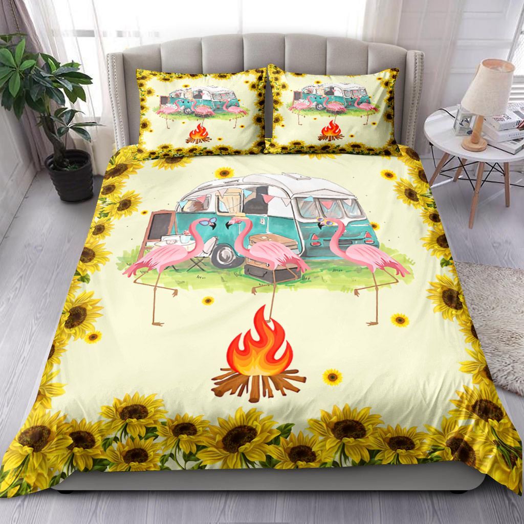 Flamingo Camping Sunflower Bedding Set