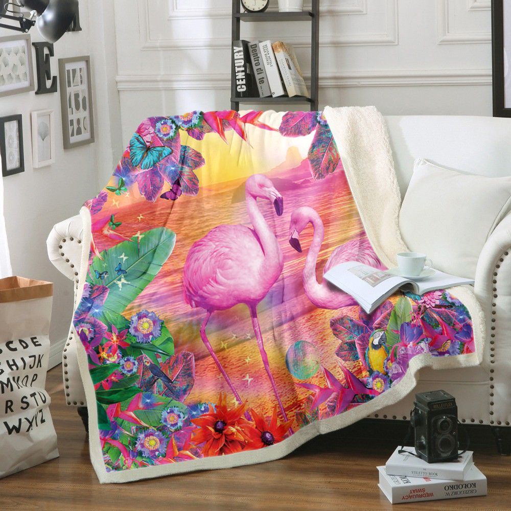 Flamingo Sherpa Fleece Blanket