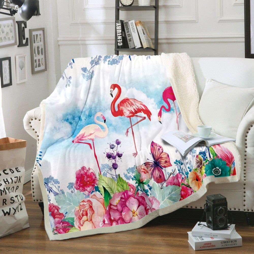Flamingo Sherpa Fleece Blanket