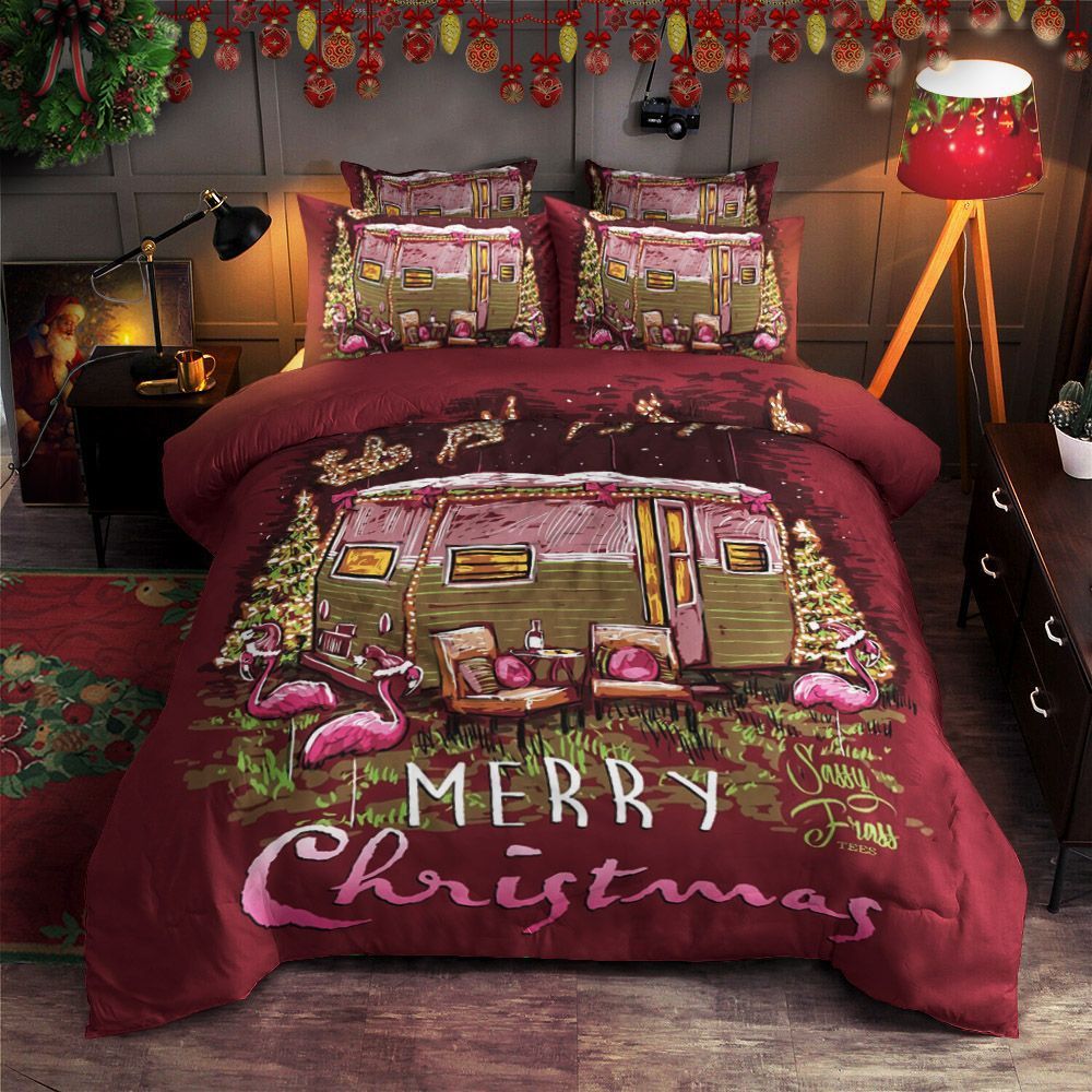 Flamingo Christmas Camper Bedding Set