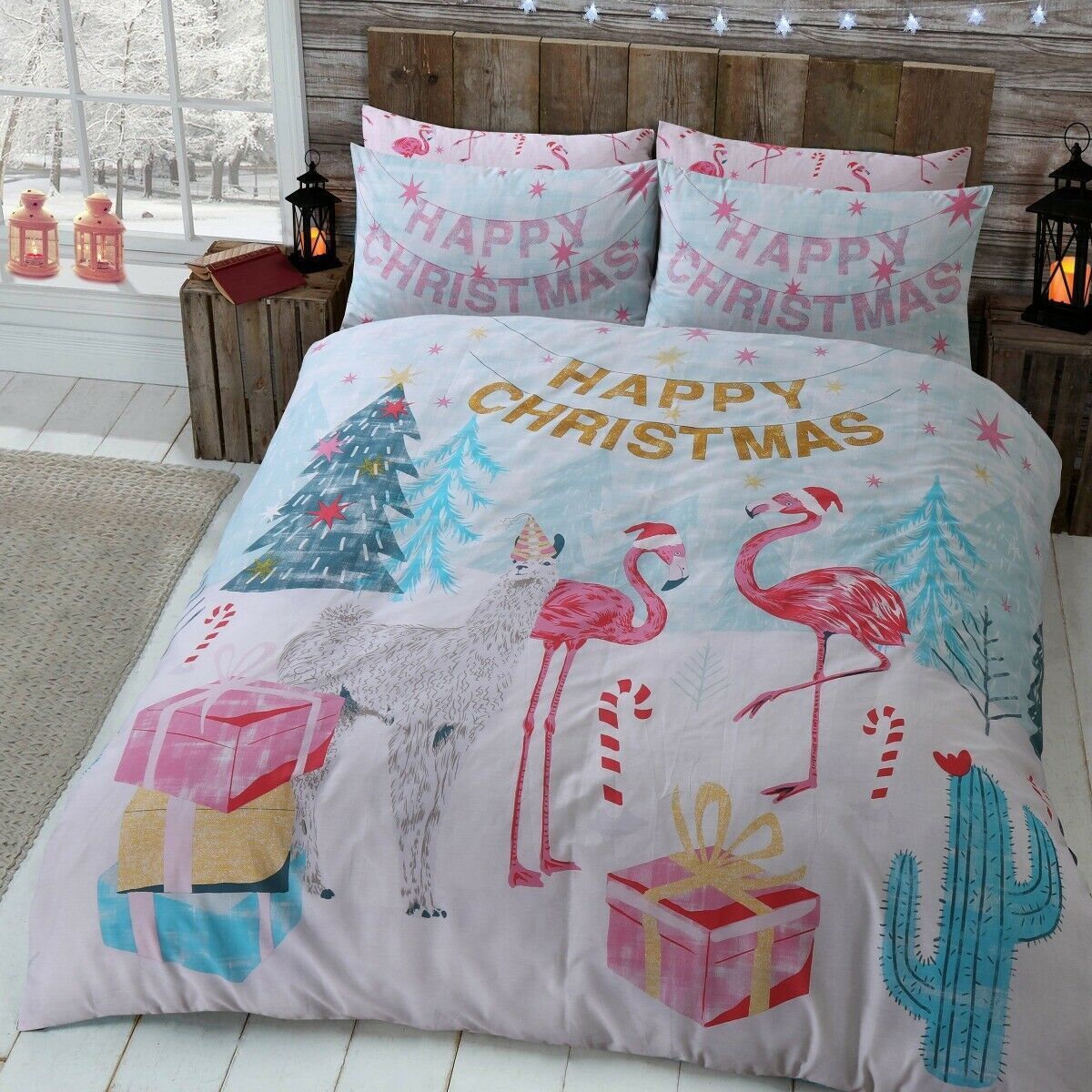 Flamingo Christmas Bedding Set