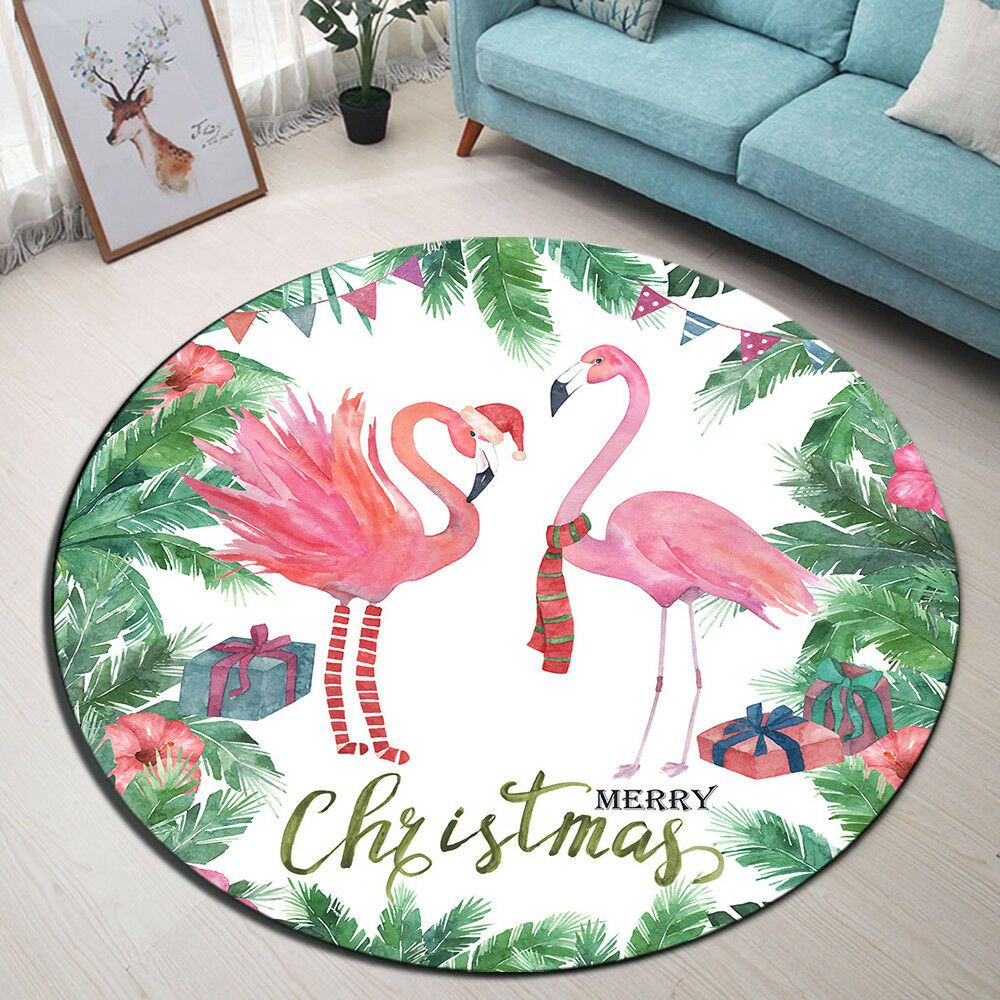 Flamingo Christmas Round Carpet