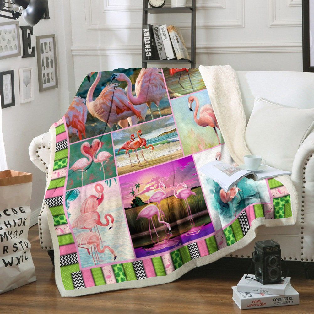 Flamingo Sherpa Fleece Blanket