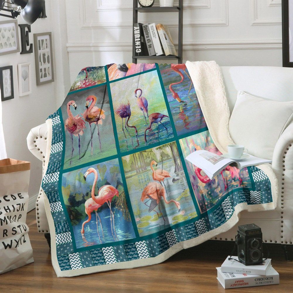 Flamingo Sherpa Fleece Blanket