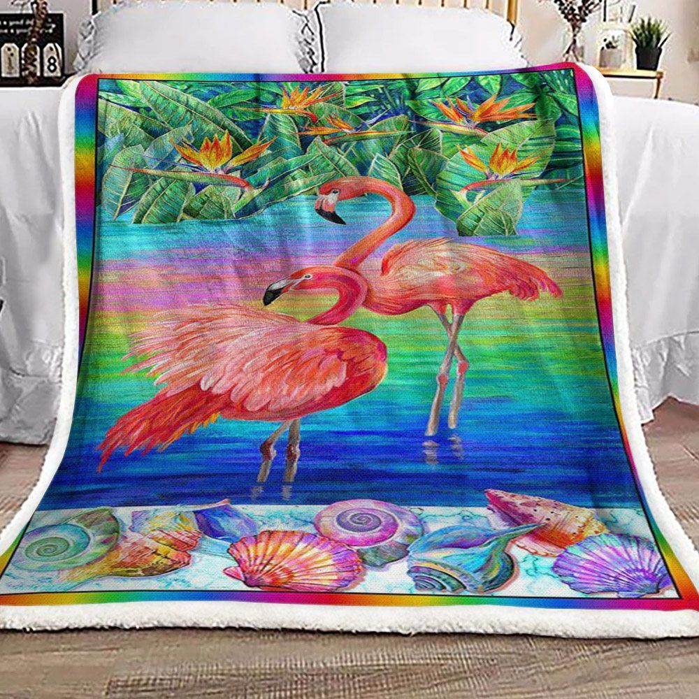 Flamingo Color Sherpa Fleece Blanket