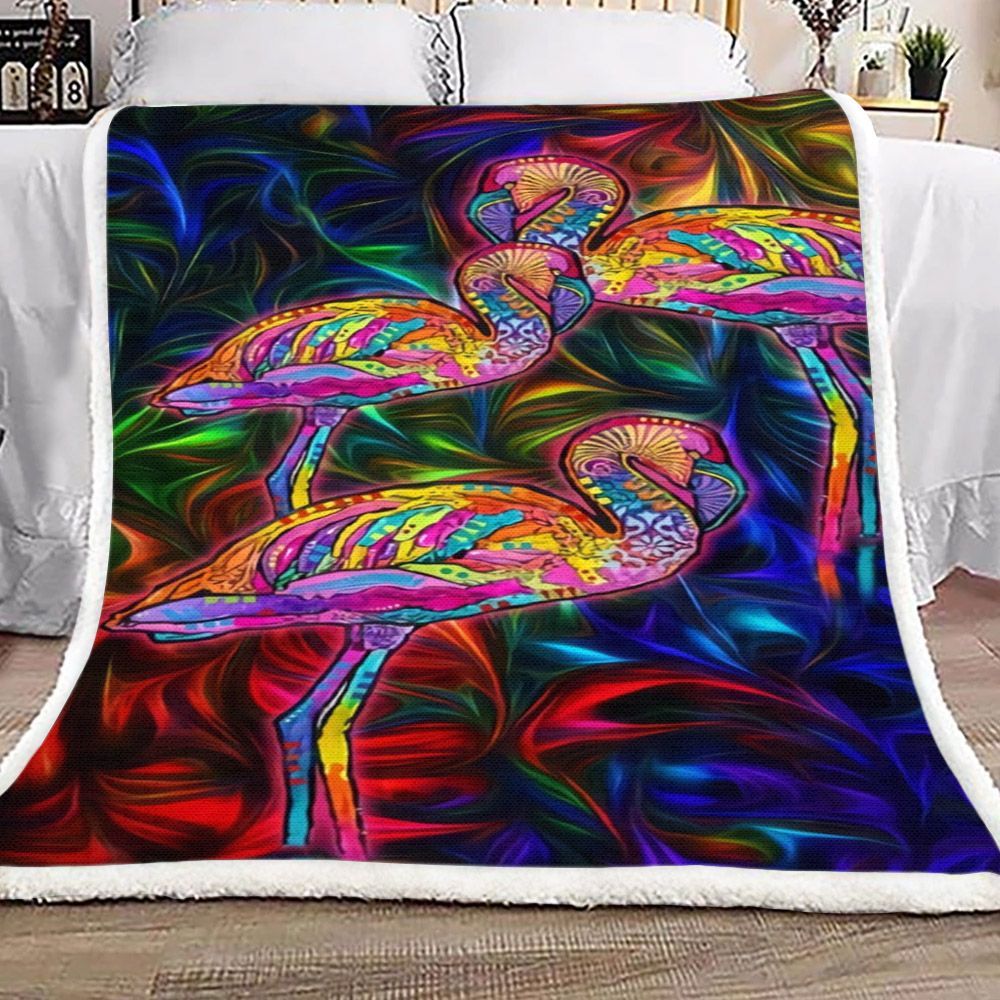 Flamingo Cosmic Light Color Sherpa Fleece Blanket
