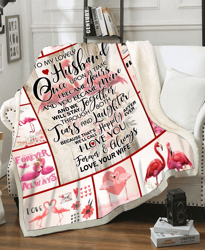 Flamingo Couple To My Husband Sherpa Fleece Blanket