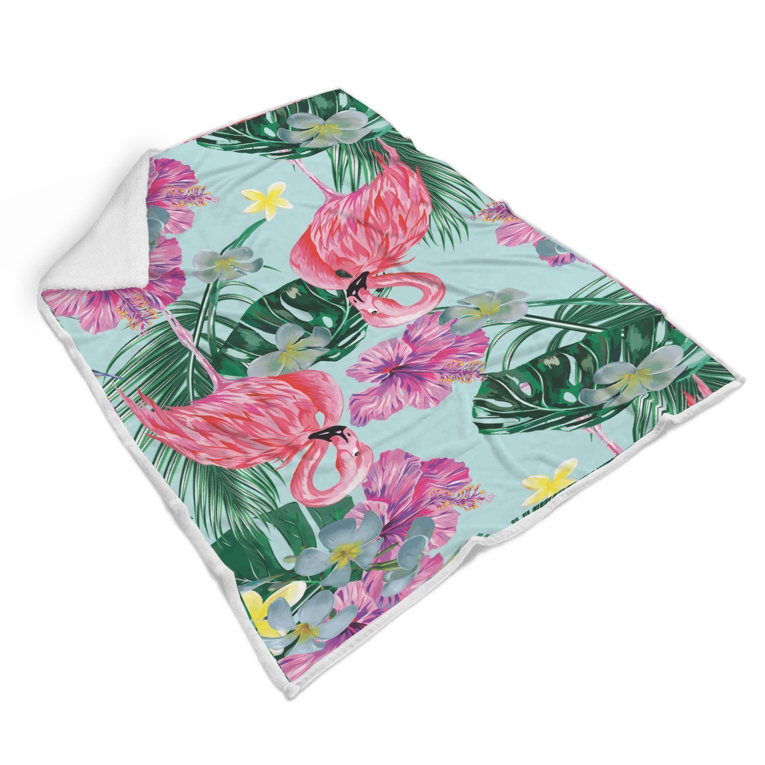 Flamingo Cyan Pattern Sherpa Fleece Blanket