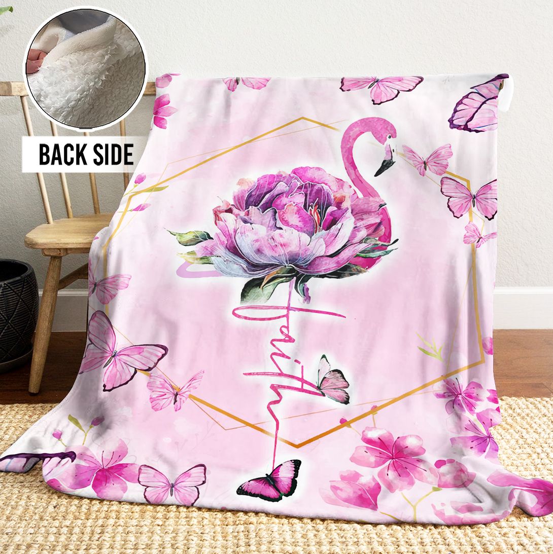 Flamingo Faith Sherpa Fleece Blanket