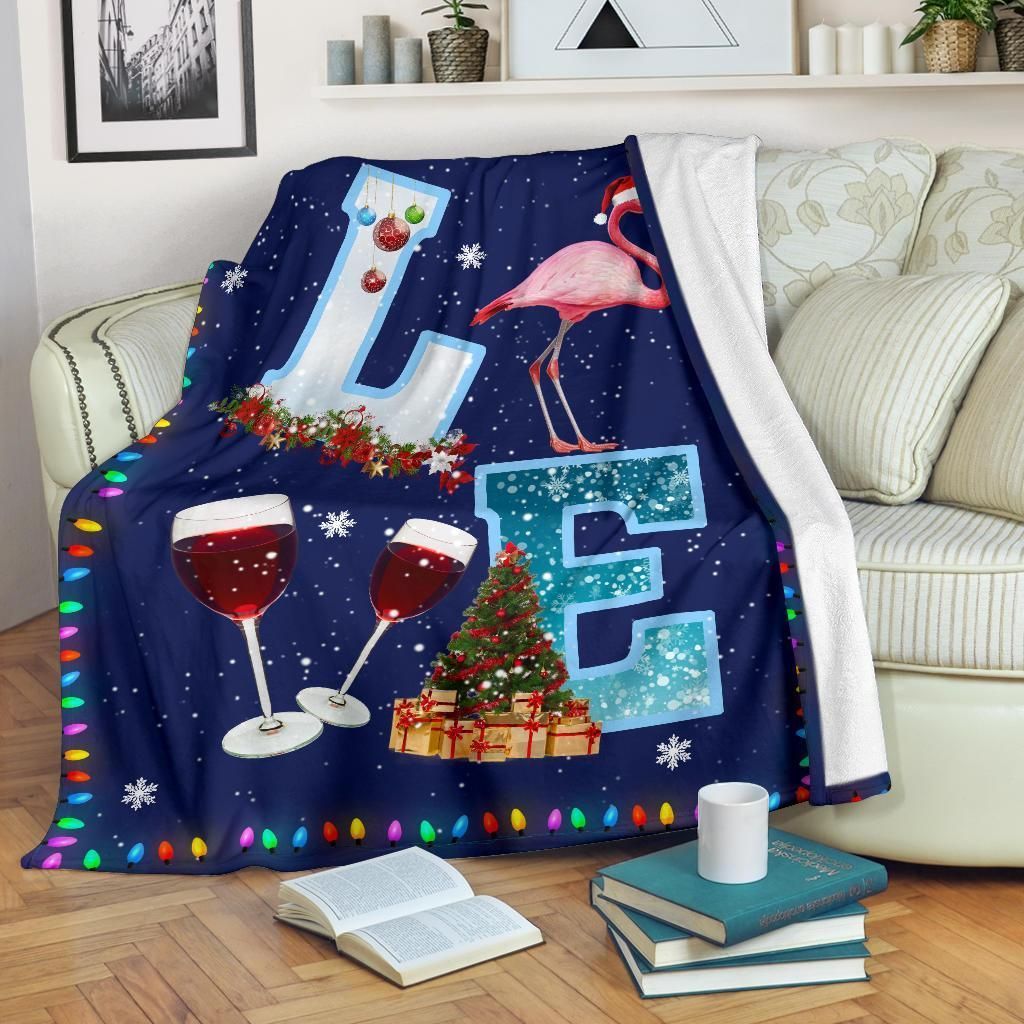 Flamingo Fall In Love Christmas Sherpa Fleece Blanket