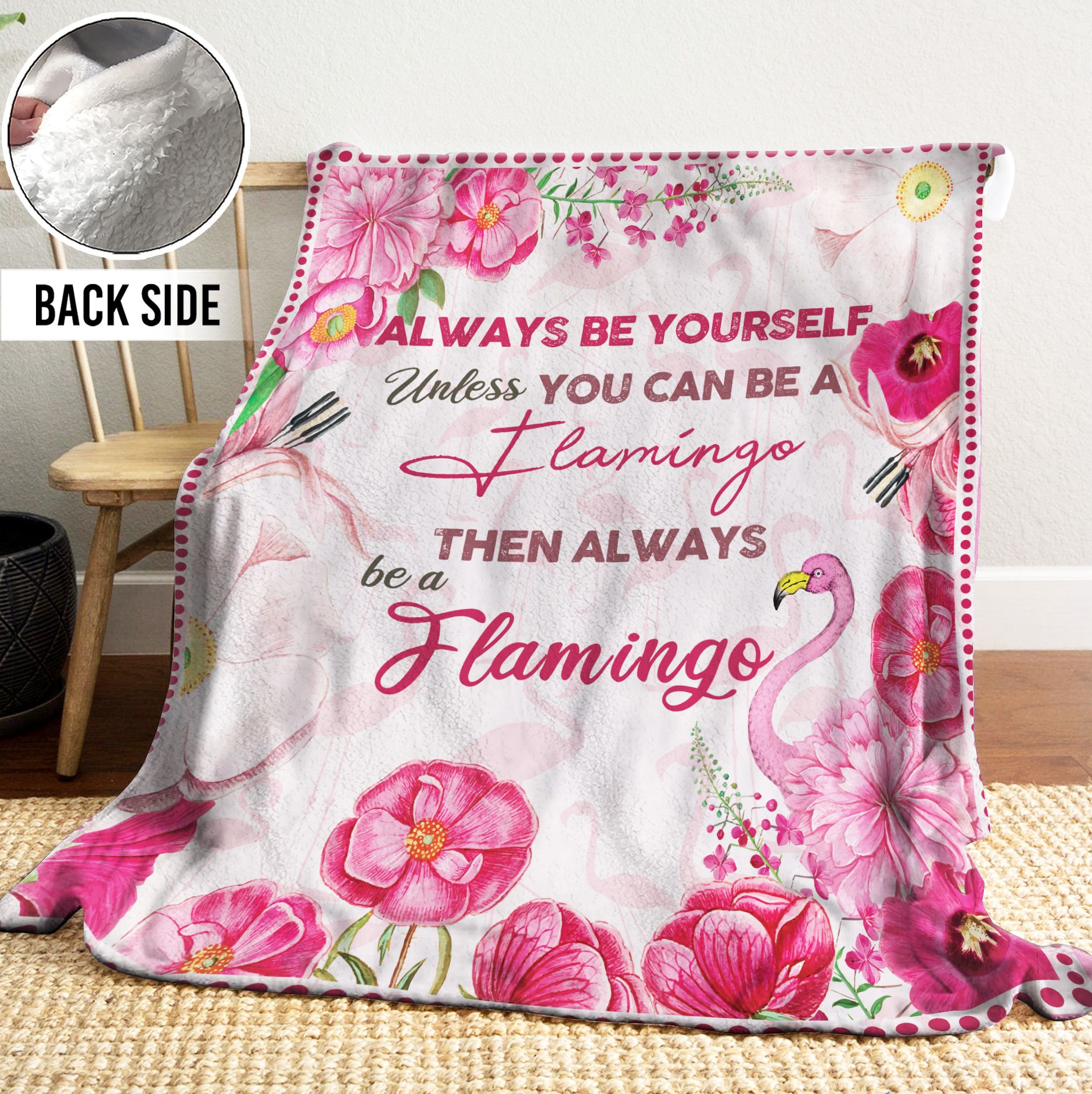 Flamingo Flowers Sherpa Fleece Blanket