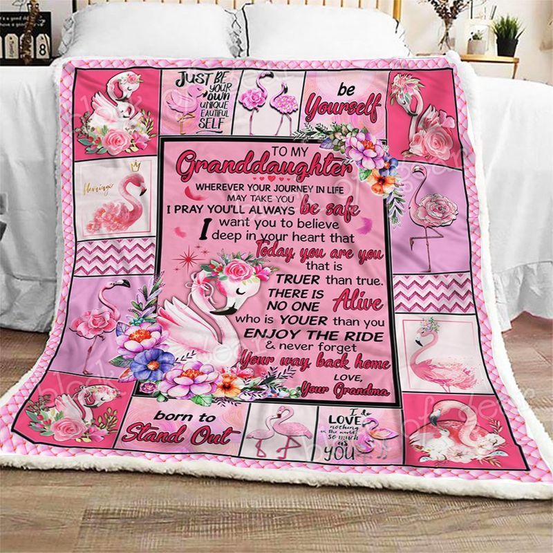 Flamingo Granddaughter Sherpa Fleece Blanket