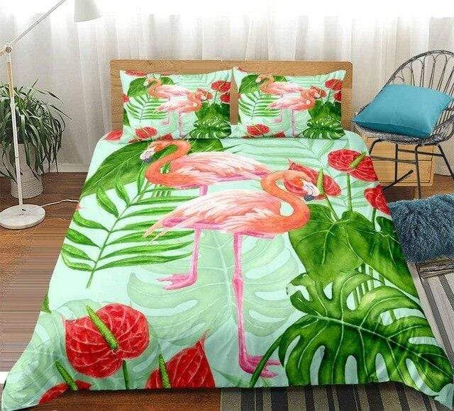 Flamingo Green Plants Bedding Set