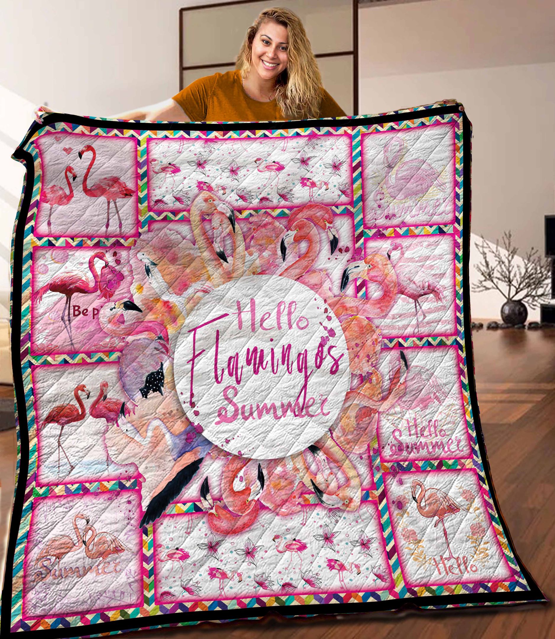 Flamingo Hello Summer Quilt Blanket C9B290502PT