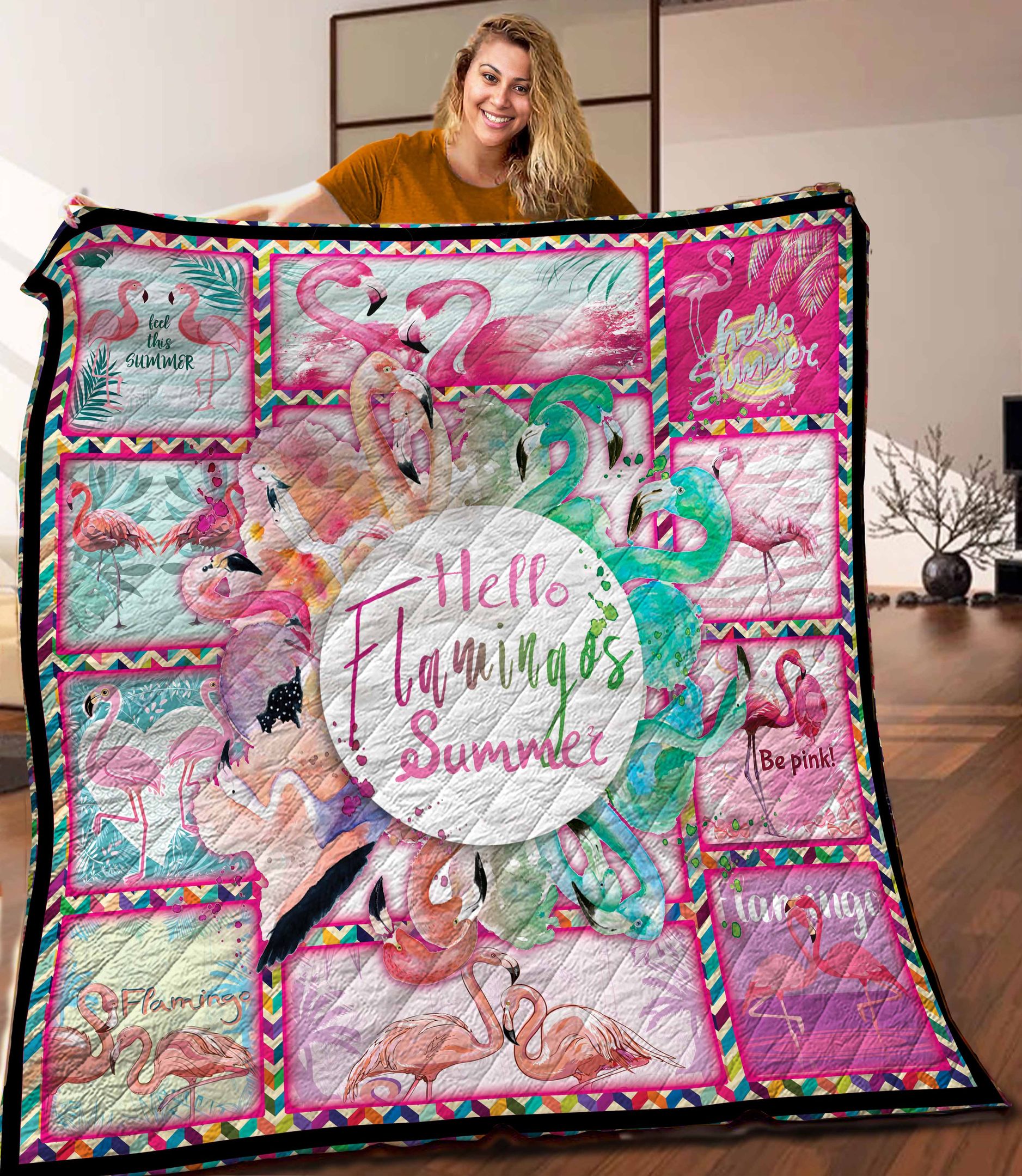 Flamingo Hello Summer Quilt Blanket C9B290503PT