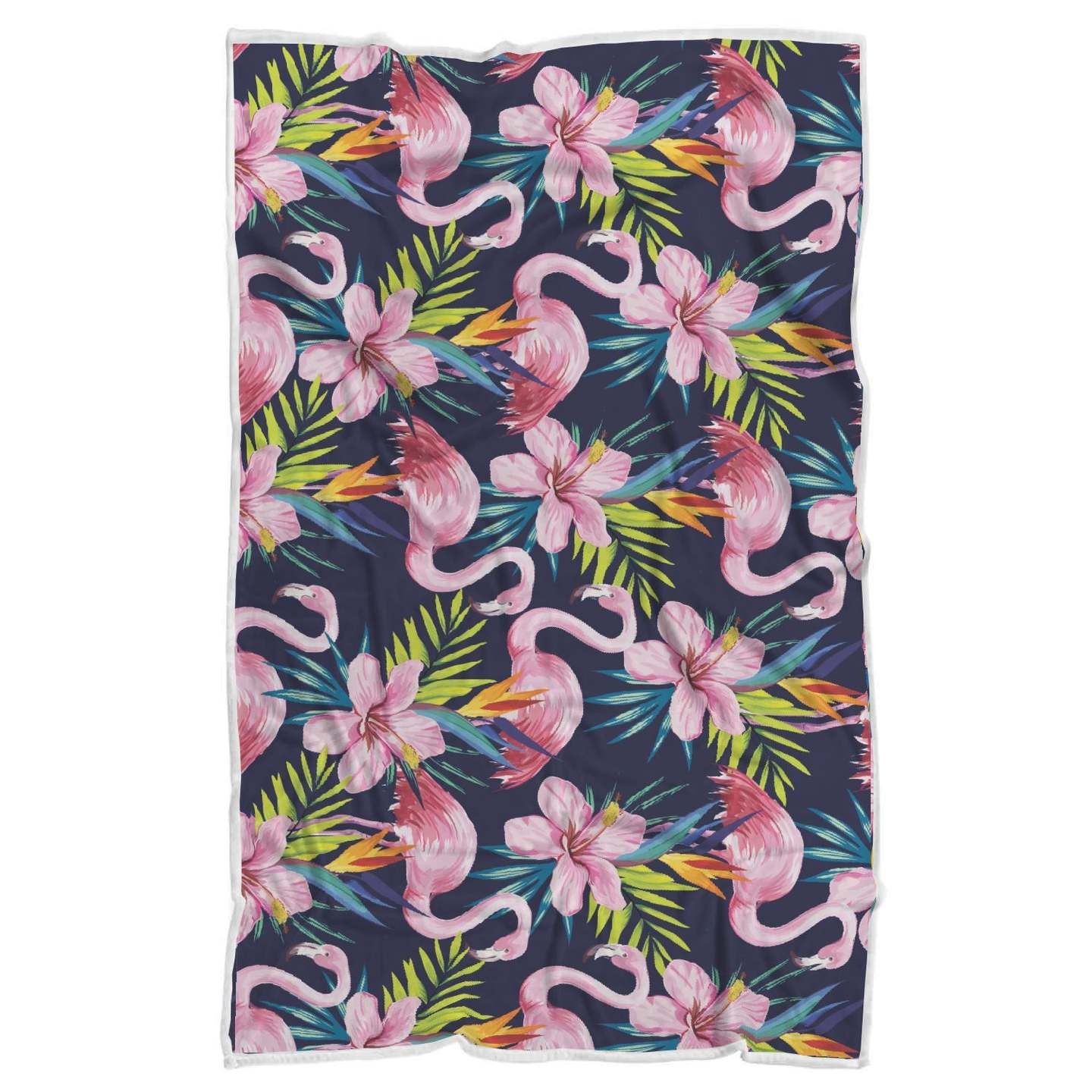 Flamingo Hibiscus Print Sherpa Fleece Blanket