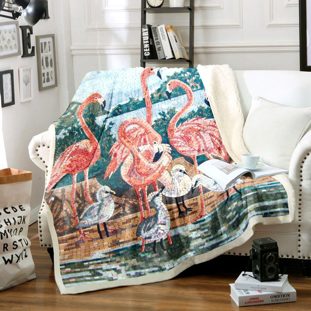 Flamingo Sherpa Fleece Blanket