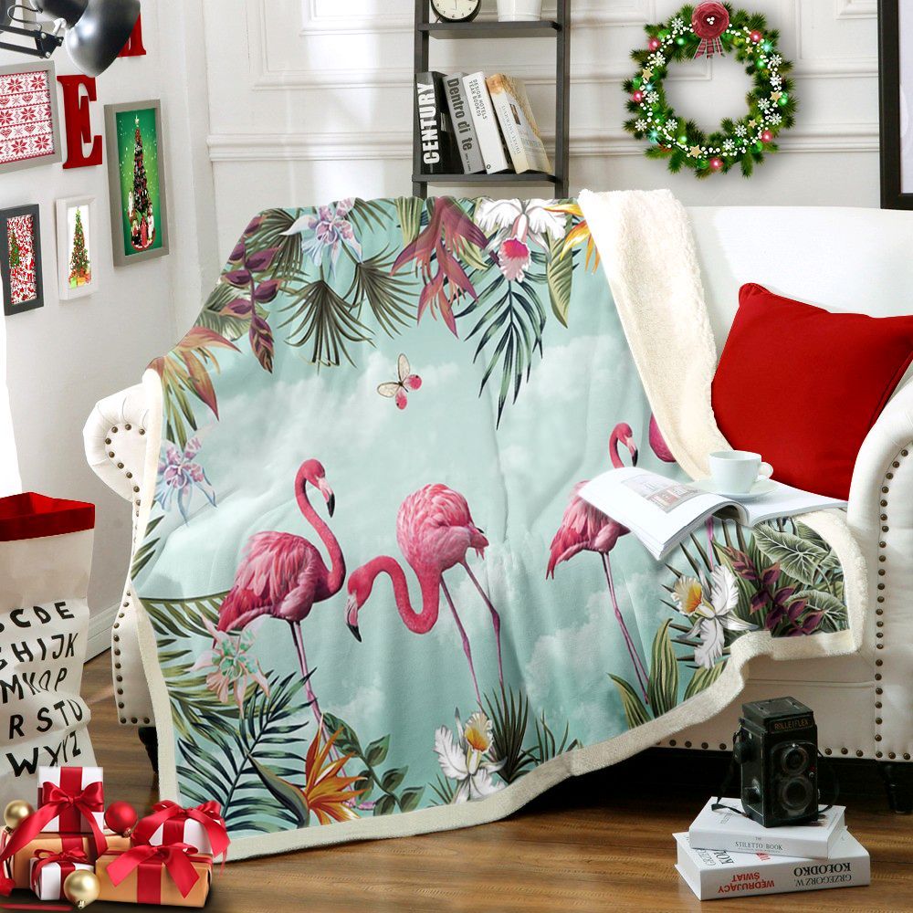 Flamingo Sherpa Fleece Blanket