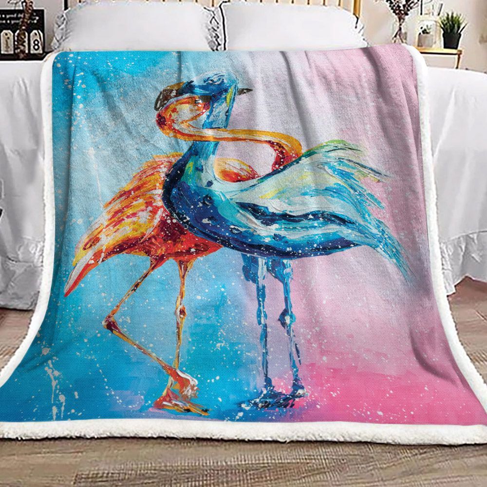 Flamingo In Love Sherpa Fleece Blanket