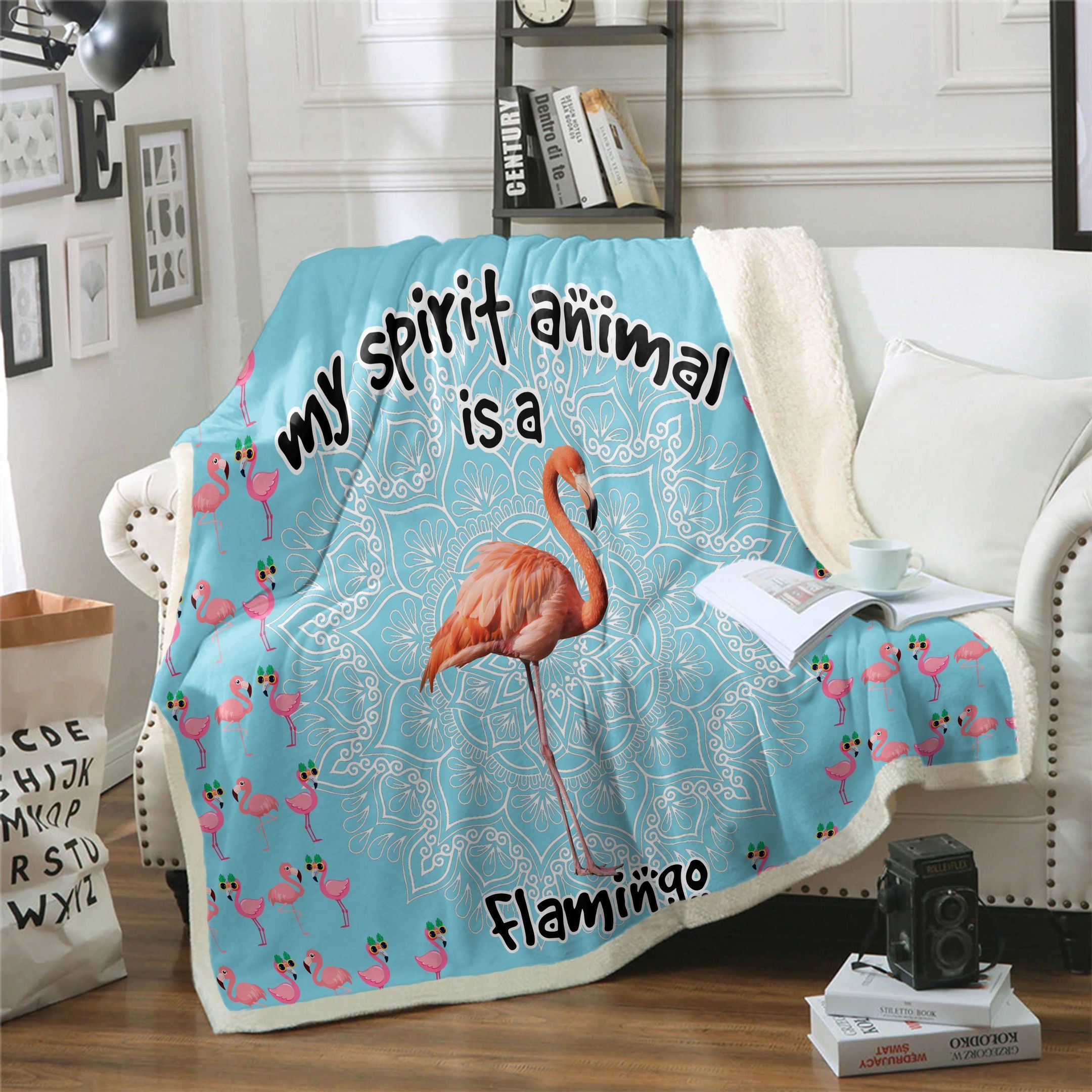 Flamingo Is My Spirit Animal Sherpa Fleece Blanket