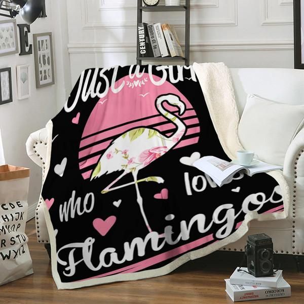 Flamingo Just A Girl Sherpa Fleece Blanket