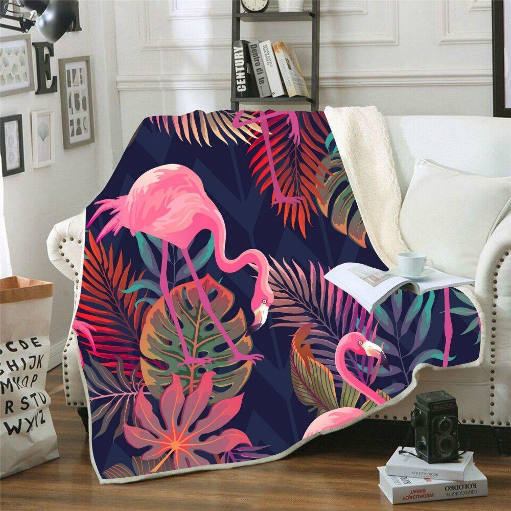 Flamingo Leaves Sherpa Fleece Blanket