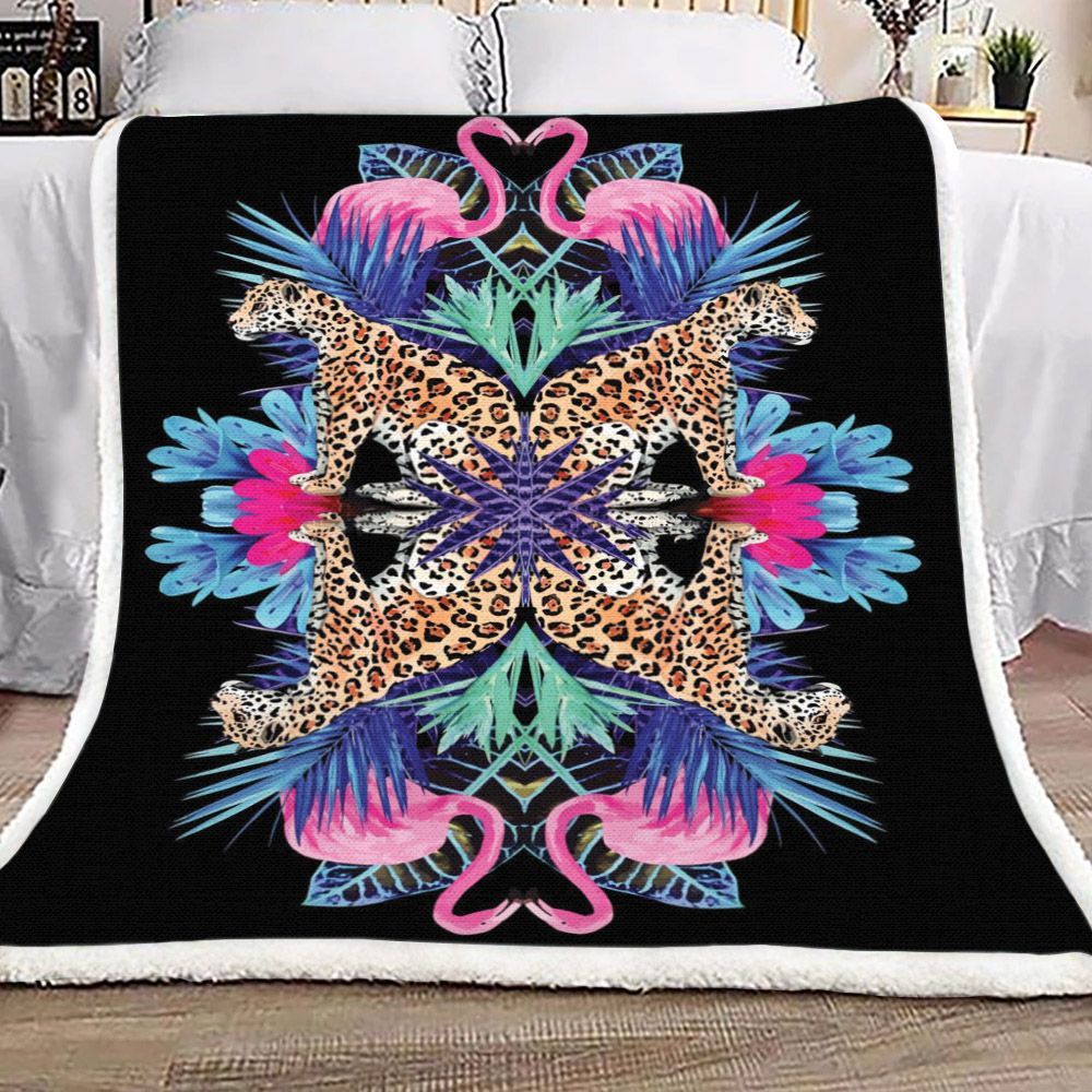 Flamingo Leopard Sherpa Fleece Blanket