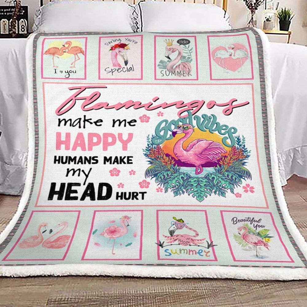 Flamingo Makes Me Happy Sherpa Fleece Blanket