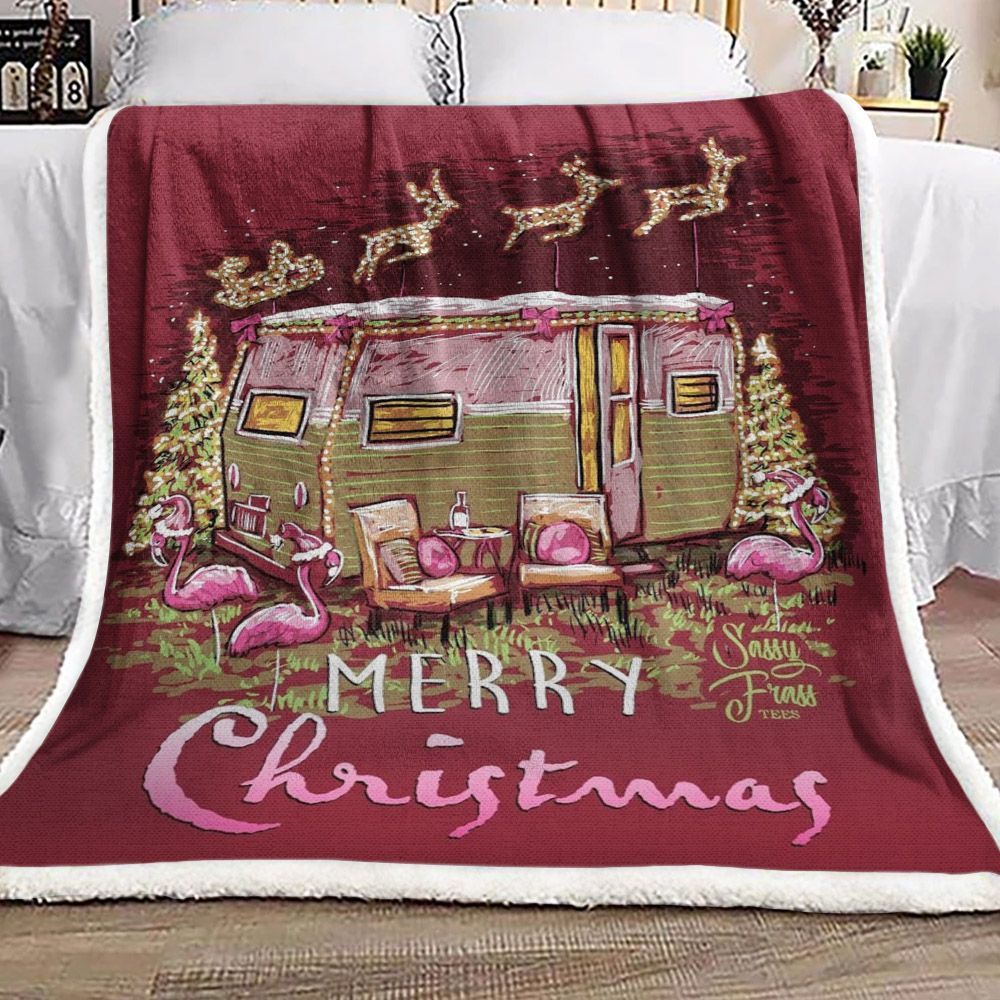 Flamingo Merry Christmas Sherpa Fleece Blanket