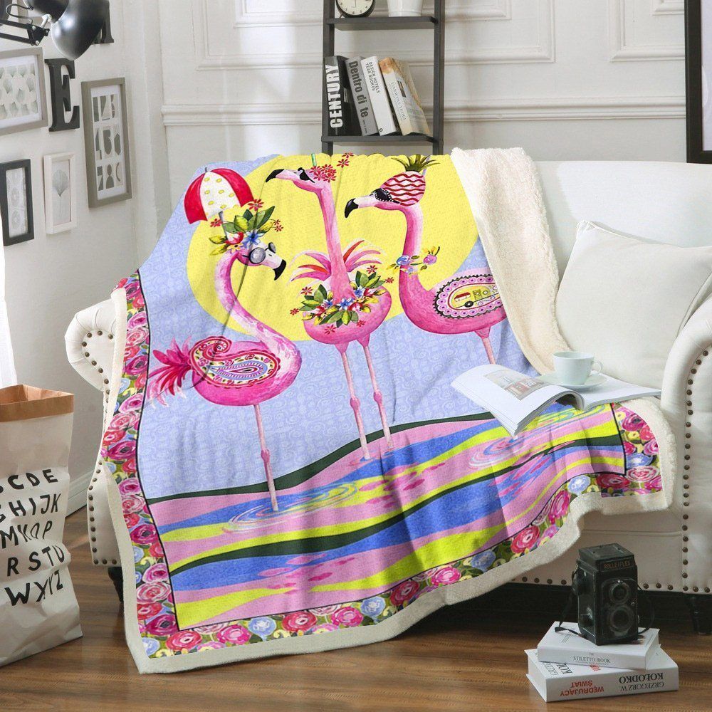 Flamingo Sherpa Fleece Blanket