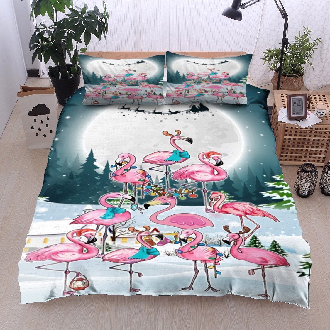 Flamingo Moon Christmas Bedding Set