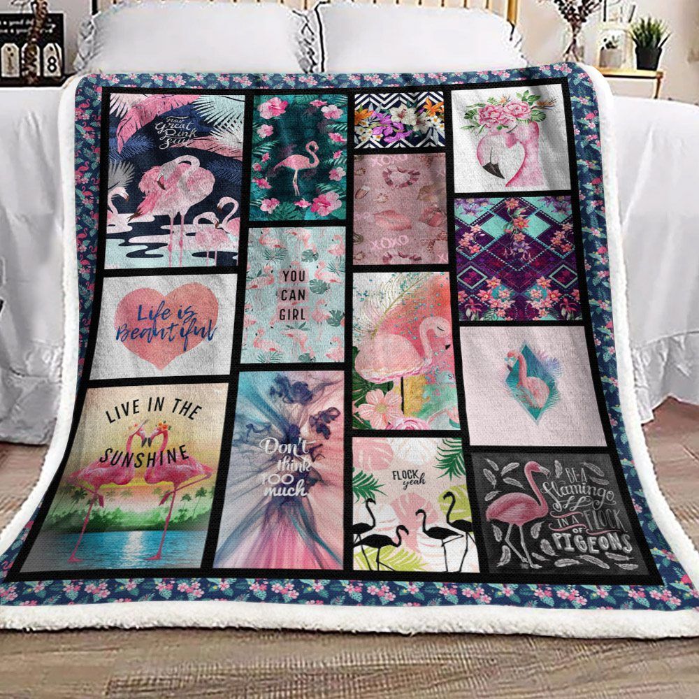 Flamingo Sherpa Fleece Blanket