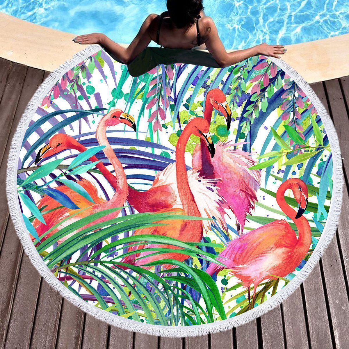 Flamingo Passion Tropical Printed Round Beach Towel