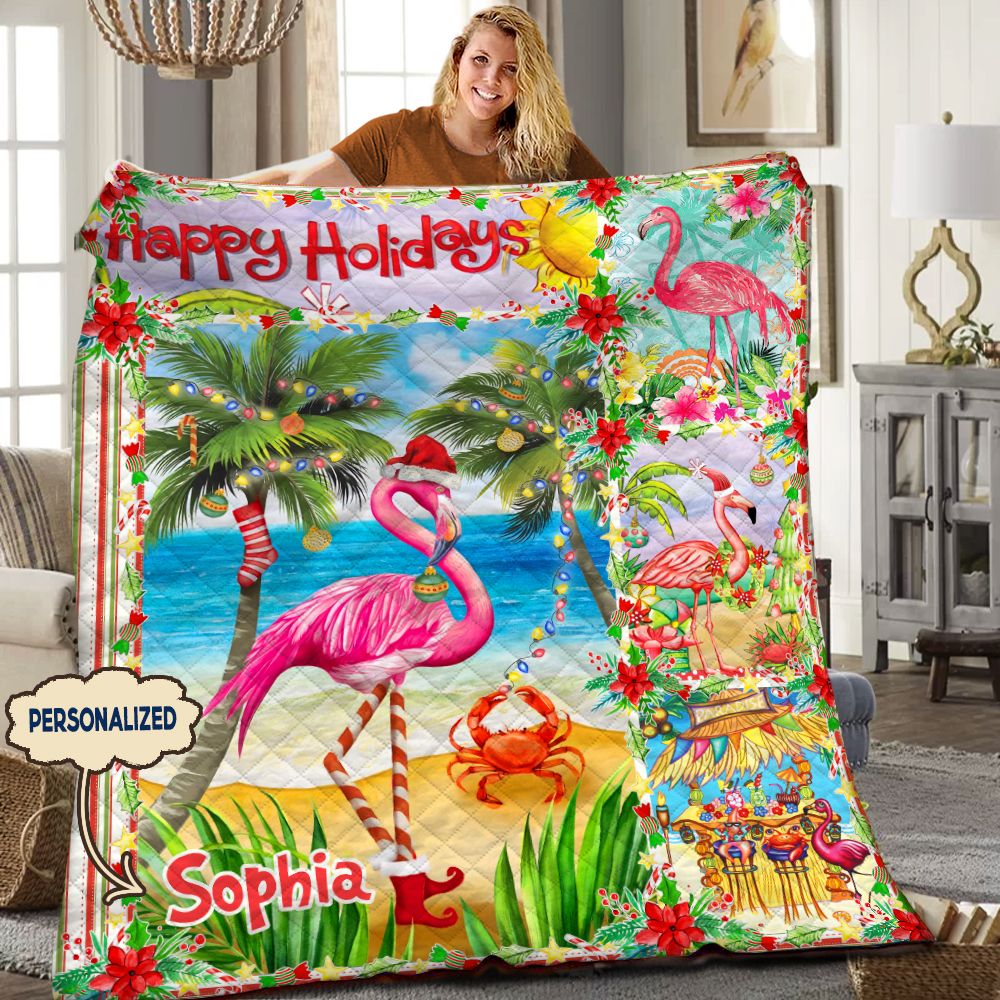 Flamingo Personalized HHH121108TN Quilt Blanket
