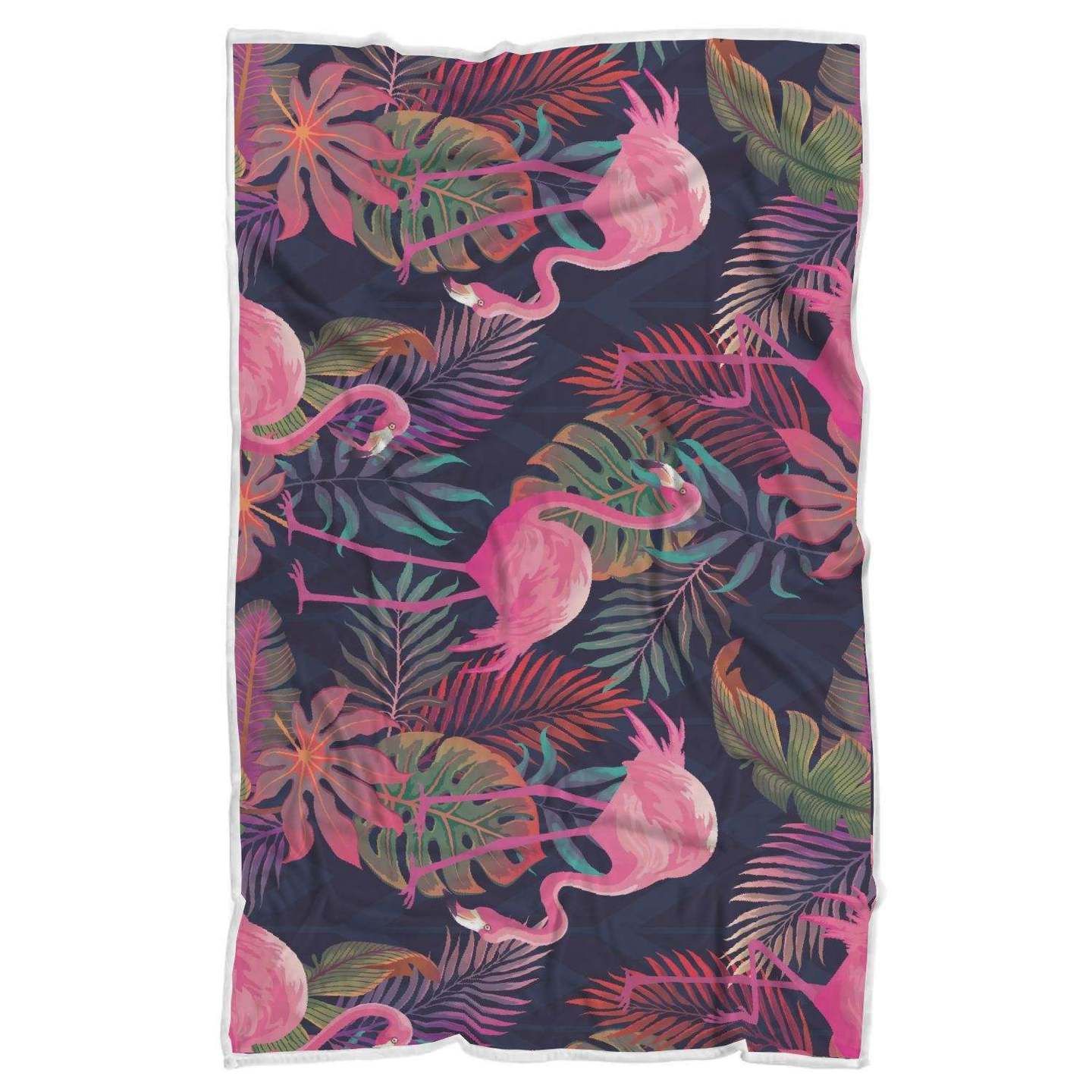 Flamingo Pink Scene Sherpa Fleece Blanket