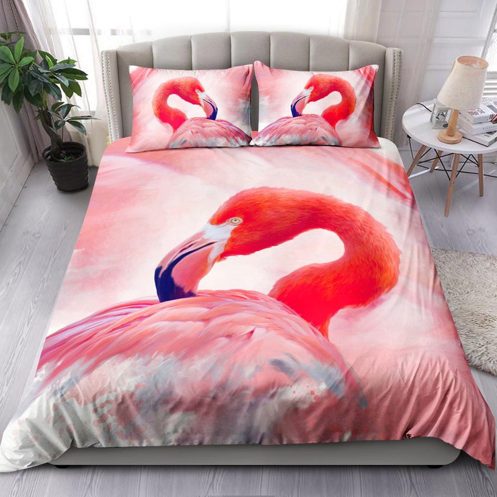 Flamingo Portrait Watercolor Bedding Set