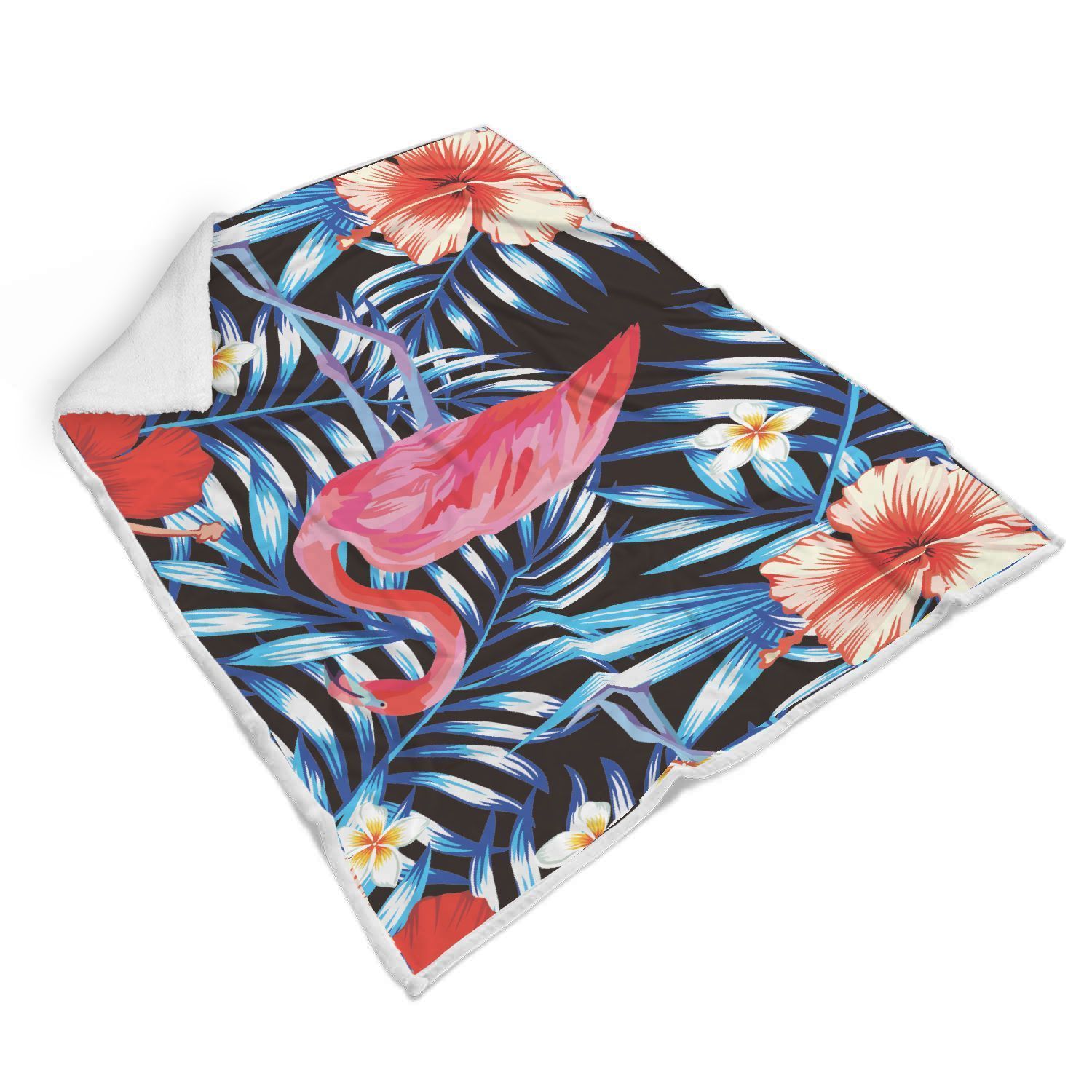 Flamingo Red Hibiscus Sherpa Fleece Blanket