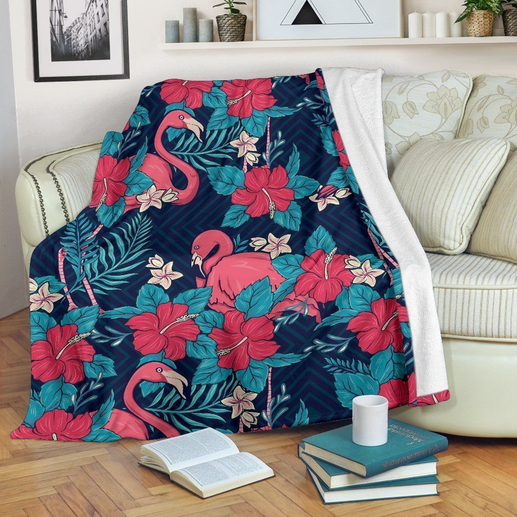 Flamingo Red Hibiscus Pattern Texture Fleece Blanket