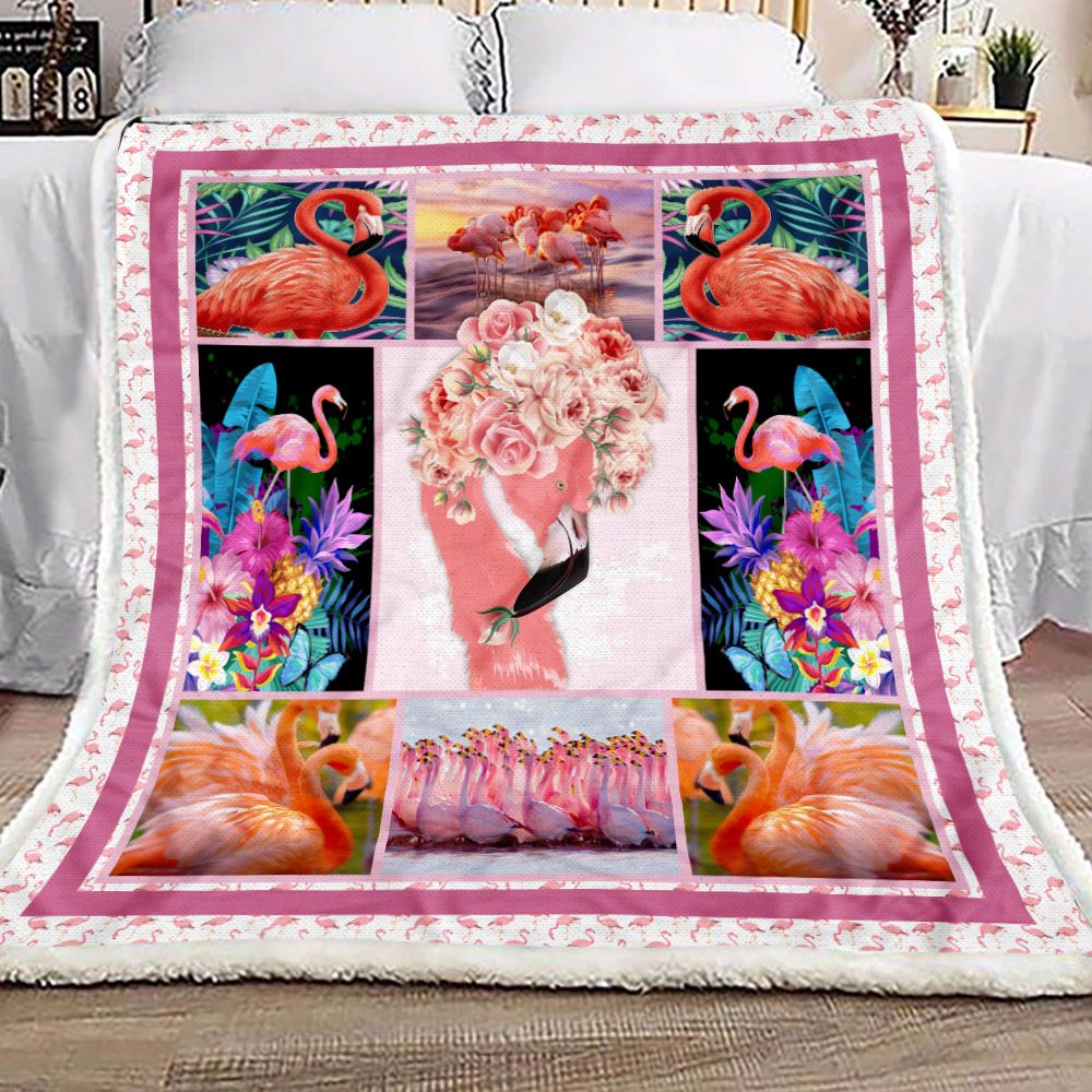Flamingo Roses Fleece Blanket