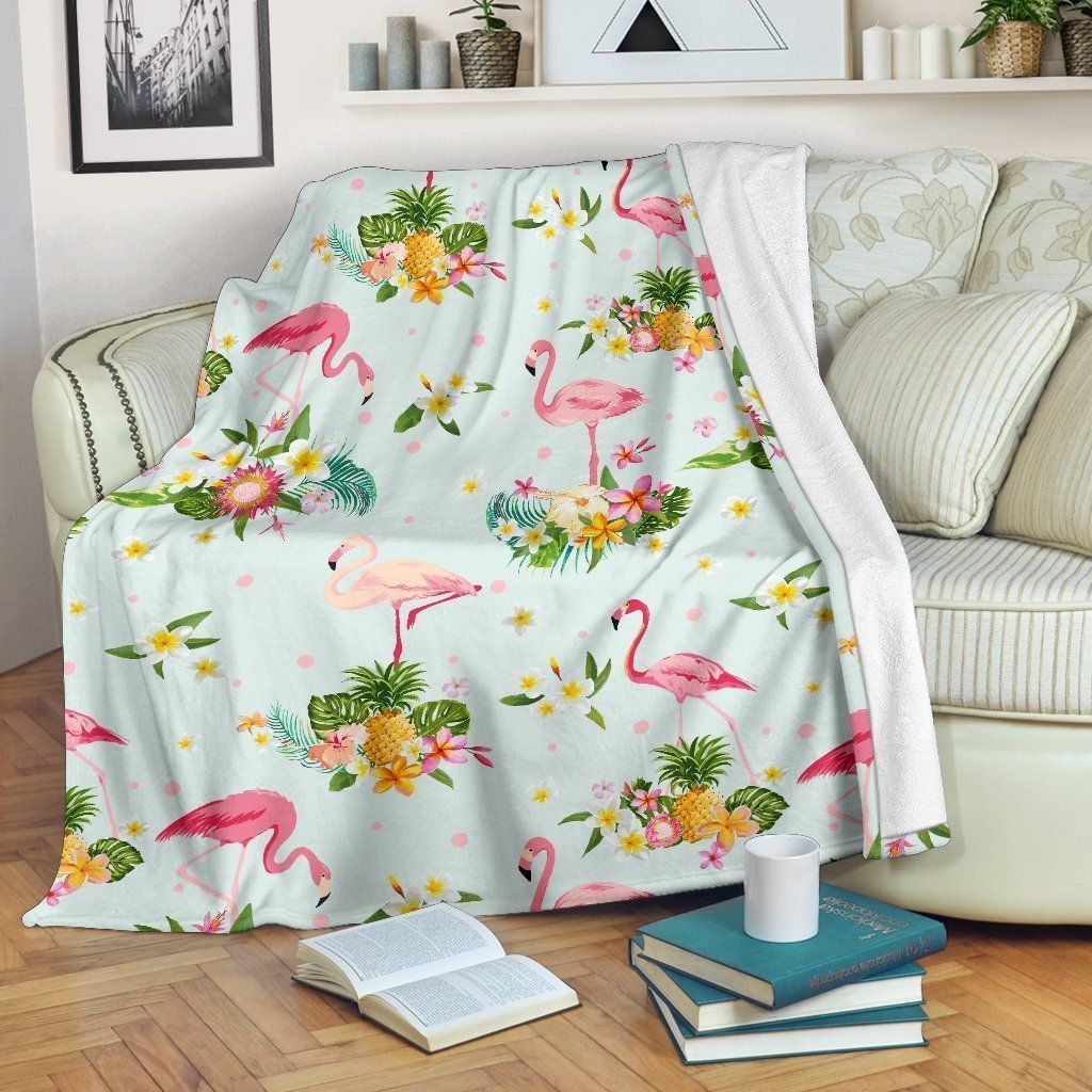 Flamingo Sweet Pattern Light Blue Fleece Blanket