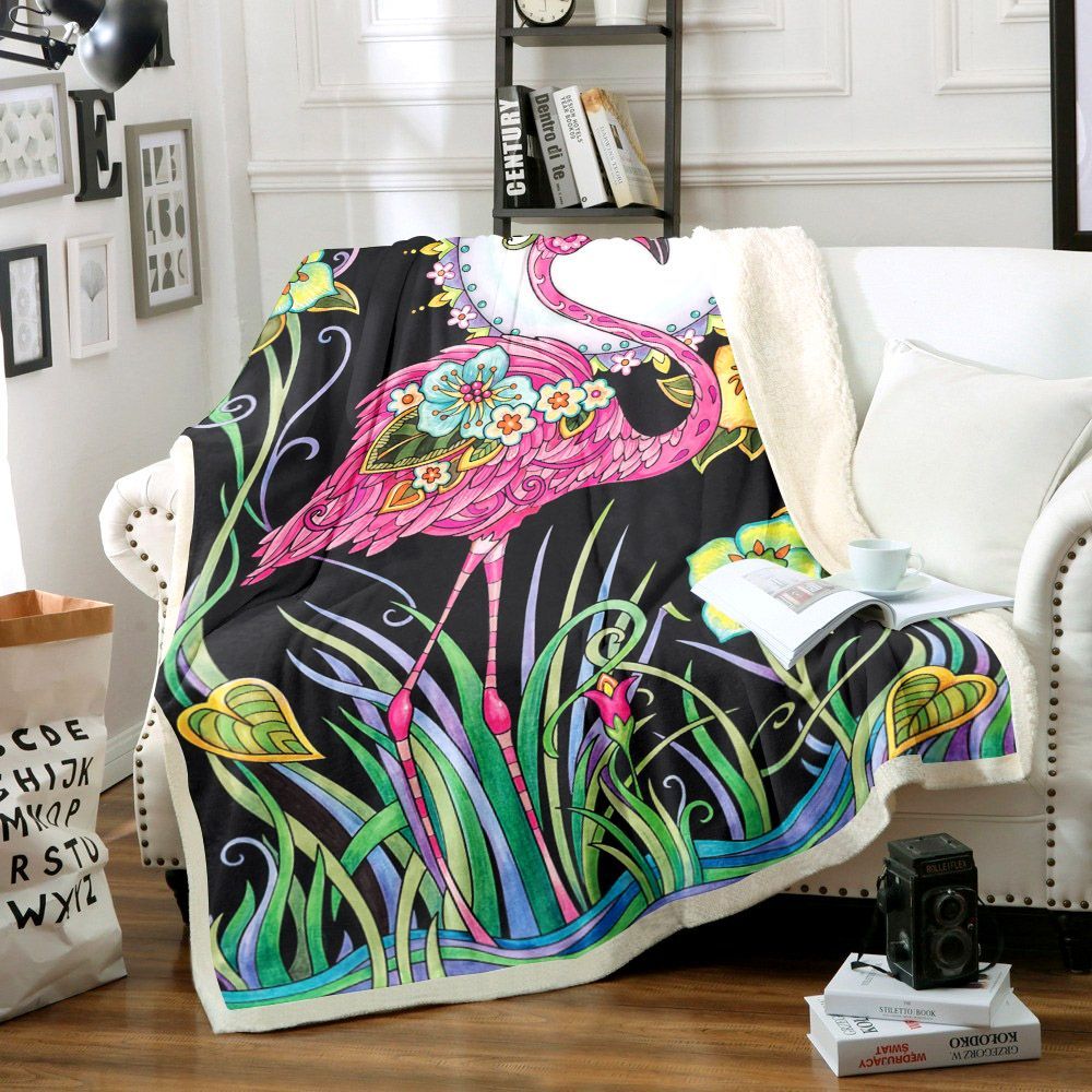Flamingo Sherpa Fleece Blanket