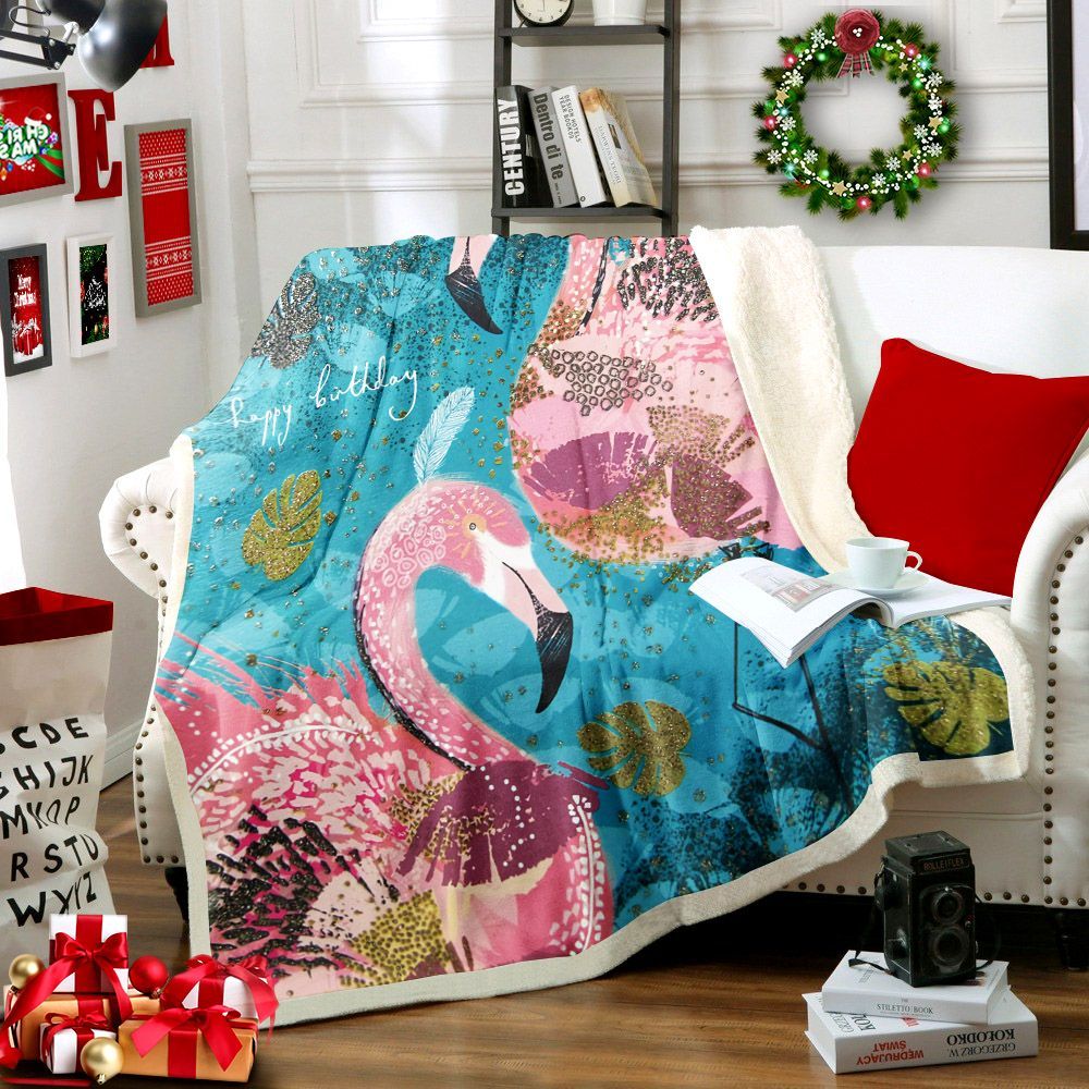 Flamingo Sherpa Fleece Blanket
