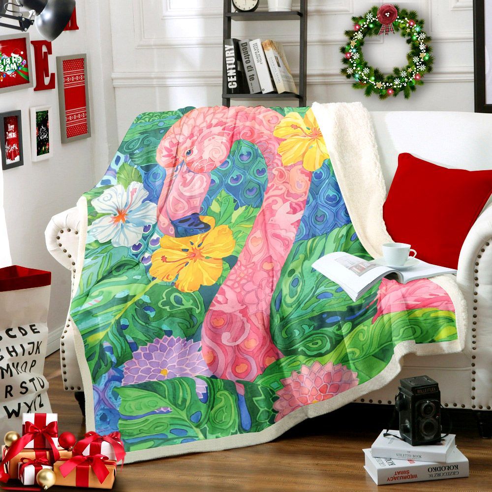 Flamingo Sherpa Fleece Blanket