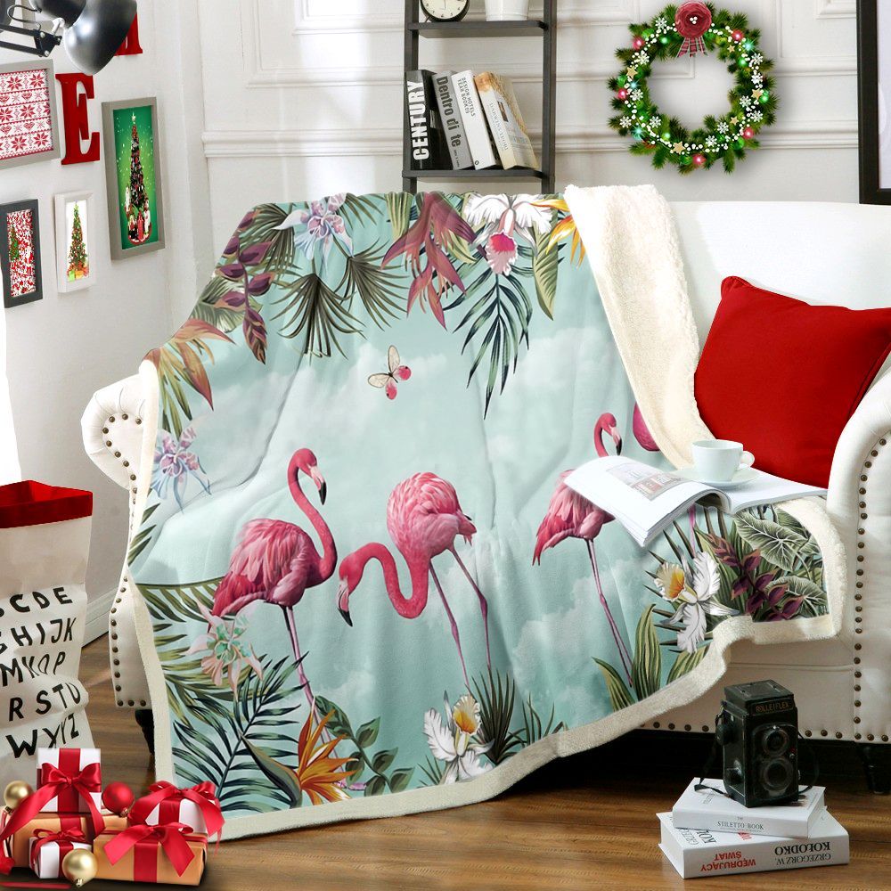 Flamingo Sherpa Fleece Blanket