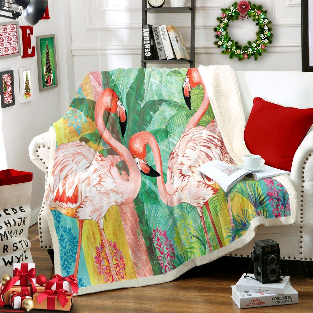 Flamingo Sherpa Fleece Blanket